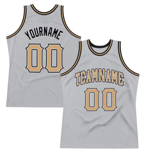 Custom Gray Old Gold-Black Authentic Throwback Basketball Jersey