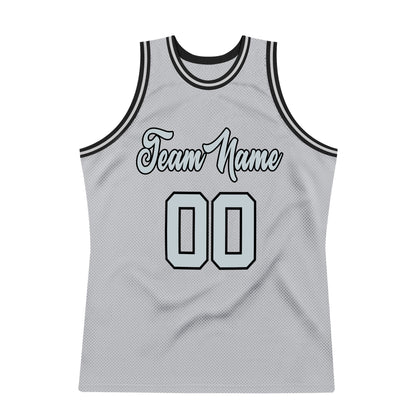 Custom Gray Silver-Black Authentic Throwback Basketball Jersey