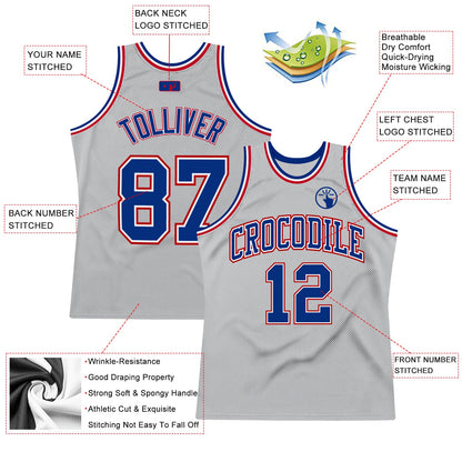 Custom Gray Royal-Red Authentic Throwback Basketball Jersey