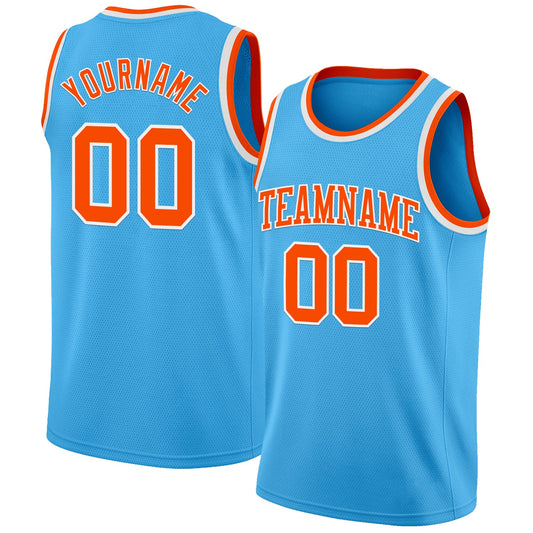 Custom Sky Blue Orange-White Authentic Basketball Jersey