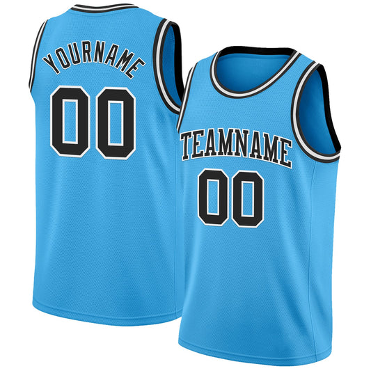 Custom Sky Blue Black-White Authentic Basketball Jersey