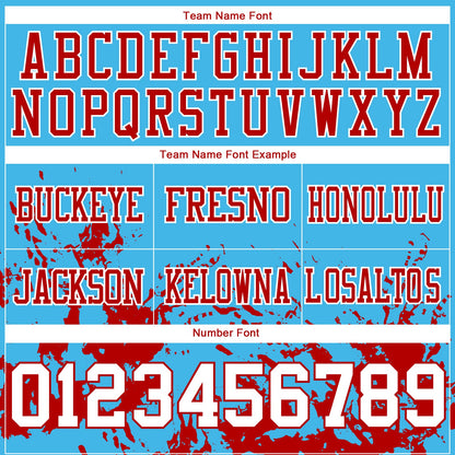 Custom Sky Blue White-Red Splash Mesh Authentic Football Jersey