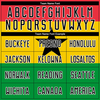Custom Red Black Gold-Kelly Green Sublimation Ghanaian Flag Soccer Uniform Jersey