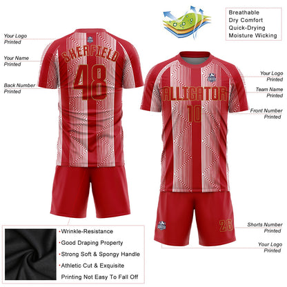 Custom Red Red-Old Gold Sublimation Soccer Uniform Jersey
