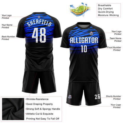 Custom Black White-Royal Sublimation Soccer Uniform Jersey