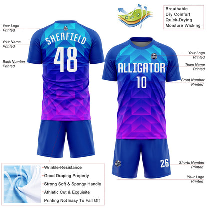 Custom Royal White Light Blue-Hot Pink Sublimation Soccer Uniform Jersey