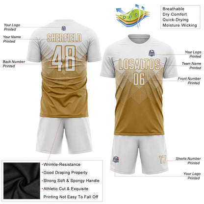 Custom Old Gold White Sublimation Soccer Uniform Jersey