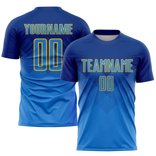 Custom Royal Powder Blue-Gold Sublimation Soccer Uniform Jersey