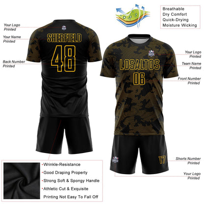 Custom Black Gold Sublimation Soccer Uniform Jersey
