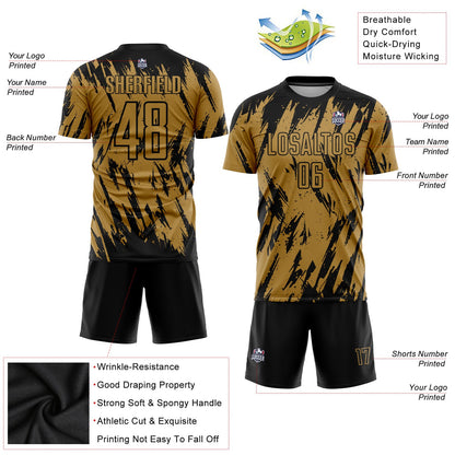 Custom Old Gold Black Sublimation Soccer Uniform Jersey