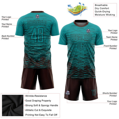 Custom Teal Brown Sublimation Soccer Uniform Jersey