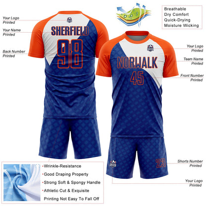 Custom Royal Orange-White Curve Lines Sublimation Soccer Uniform Jersey