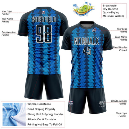 Custom US Navy Blue Navy-White Triangle Shapes Sublimation Soccer Uniform Jersey