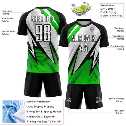 Custom Black White-Aurora Green Sublimation Soccer Uniform Jersey