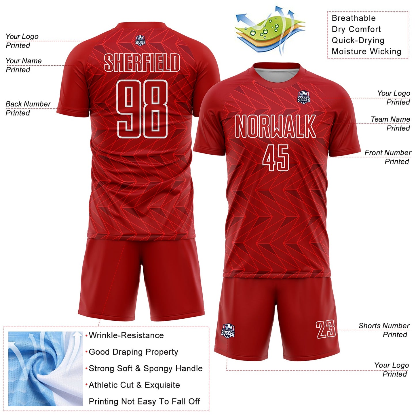 Custom Red White Sublimation Soccer Uniform Jersey