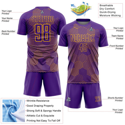 Custom Purple Gold Abstract Hexagon Sublimation Soccer Uniform Jersey