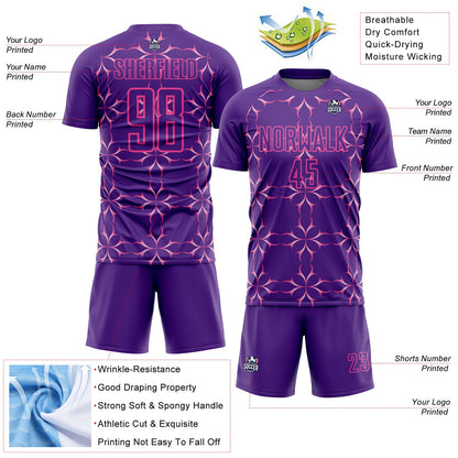 Custom Purple Pink Damask Pattern Sublimation Soccer Uniform Jersey