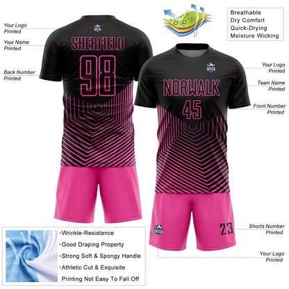 Custom Black Pink Geometric Lines Sublimation Soccer Uniform Jersey