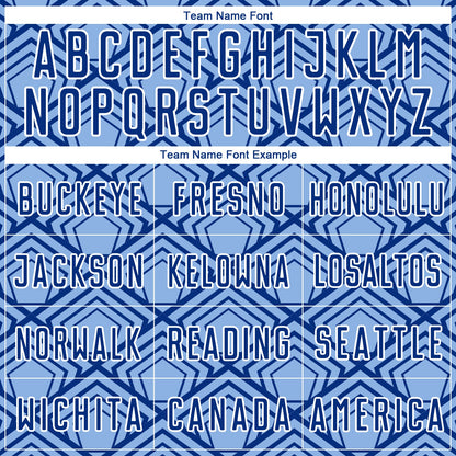 Custom Light Blue Royal-White Geometric Pattern Sublimation Soccer Uniform Jersey