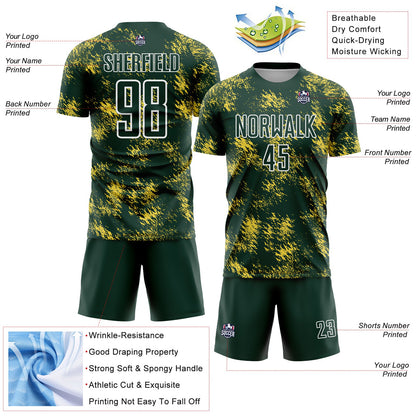 Custom Green Gold-White Abstract Grunge Art Sublimation Soccer Uniform Jersey