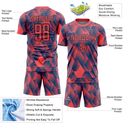 Custom Fire Red Black Geometric Shapes Sublimation Soccer Uniform Jersey