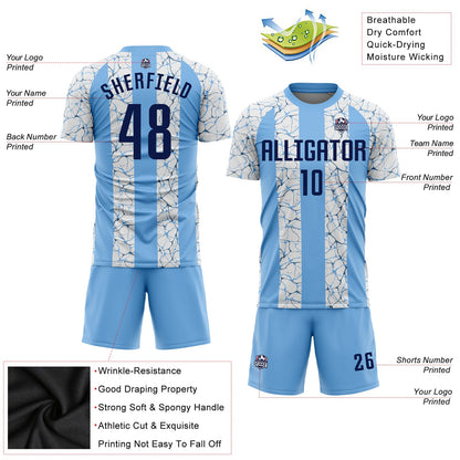 Custom Light Blue Navy-White Sublimation Soccer Uniform Jersey