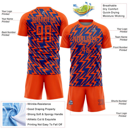 Custom Orange Royal Lightning Sublimation Soccer Uniform Jersey