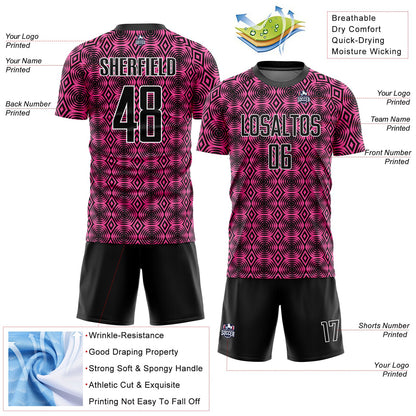 Custom Pink Black-White Geometric Shapes Sublimation Soccer Uniform Jersey