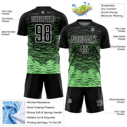 Custom Black Pea Green-White Line Sublimation Soccer Uniform Jersey