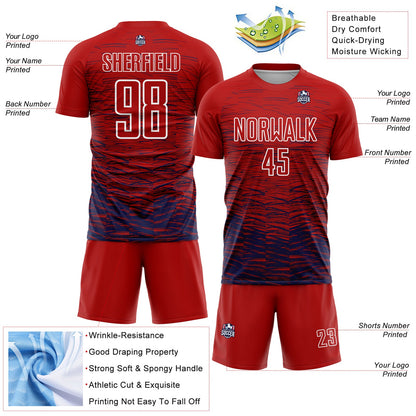 Custom Red Navy-White Line Sublimation Soccer Uniform Jersey