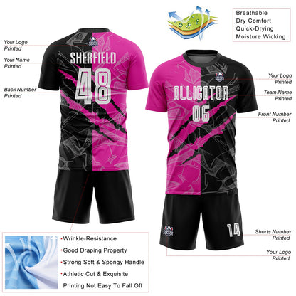 Custom Graffiti Pattern Black-Deep Pink Scratch Sublimation Soccer Uniform Jersey
