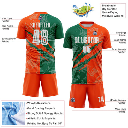 Custom Graffiti Pattern Kelly Green-Orange Scratch Sublimation Soccer Uniform Jersey