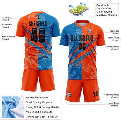 Custom Graffiti Pattern Black Blue-Orange Scratch Sublimation Soccer Uniform Jersey