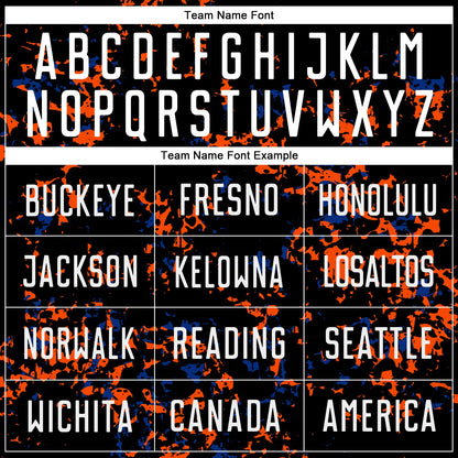 Custom Black Orange-Royal Abstract Fragment Art Sublimation Soccer Uniform Jersey