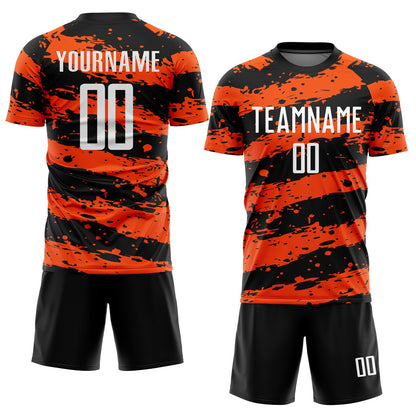 Custom Black White-Orange Splash Sublimation Soccer Uniform Jersey
