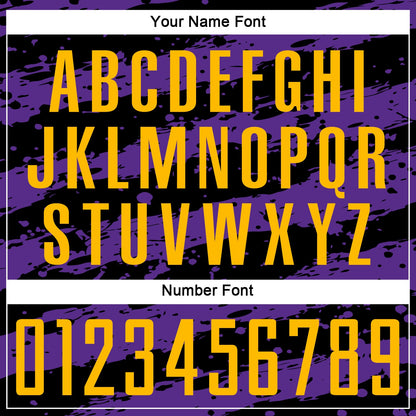 Custom Black Gold-Purple Splash Sublimation Soccer Uniform Jersey