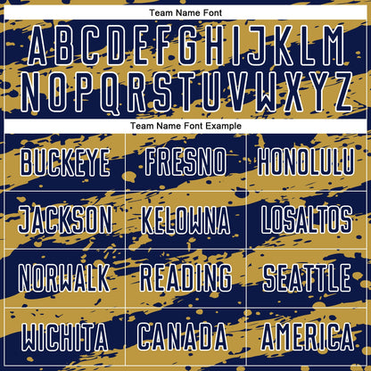 Custom Navy Old Gold-White Splash Sublimation Soccer Uniform Jersey