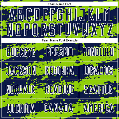 Custom Navy Neon Green-White Splash Sublimation Soccer Uniform Jersey