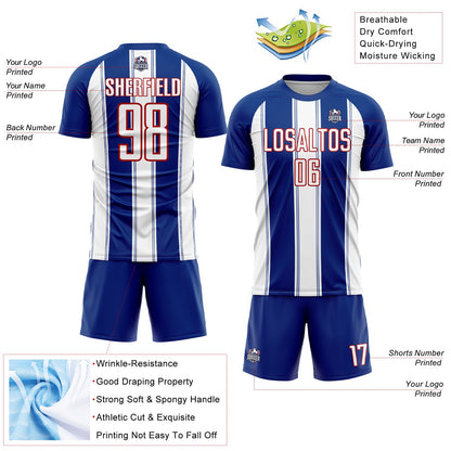 Custom Royal White-Red Line Sublimation Soccer Uniform Jersey