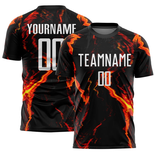 Custom Black White-Gold Flame Sublimation Soccer Uniform Jersey