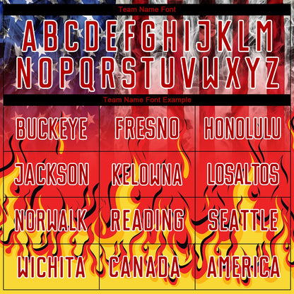 Custom Black Royal Red-Gold American Flag Flame Sublimation Soccer Uniform Jersey