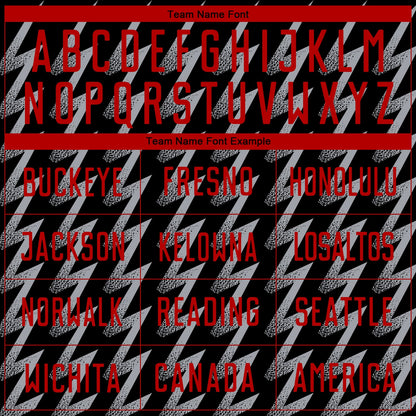 Custom Black Red-Gray Zigzag Shape Sublimation Soccer Uniform Jersey