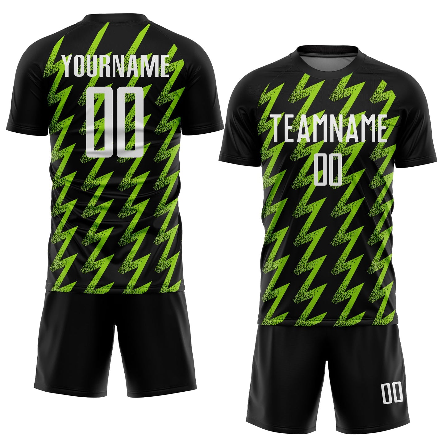Custom Black White-Neon Green Zigzag Shape Sublimation Soccer Uniform Jersey
