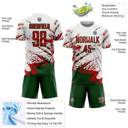 Custom White Red-Green Abstract Fragment Art Splash Sublimation Soccer Uniform Jersey