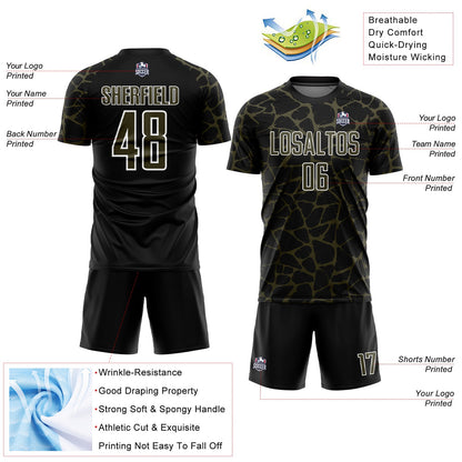 Custom Black Olive-White Abstract Network Splash Sublimation Soccer Uniform Jersey