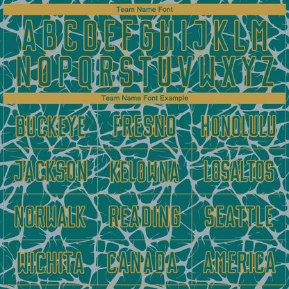 Custom Teal Gray-Old Gold Abstract Network Splash Sublimation Soccer Uniform Jersey