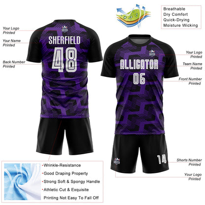 Custom Black White-Purple Line Sublimation Soccer Uniform Jersey