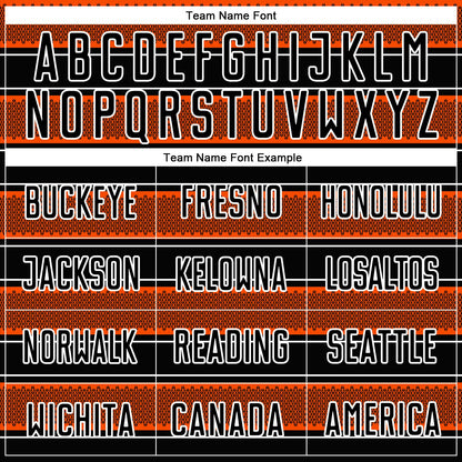 Custom Black Orange-White Geometric Shapes And Line Sublimation Soccer Uniform Jersey