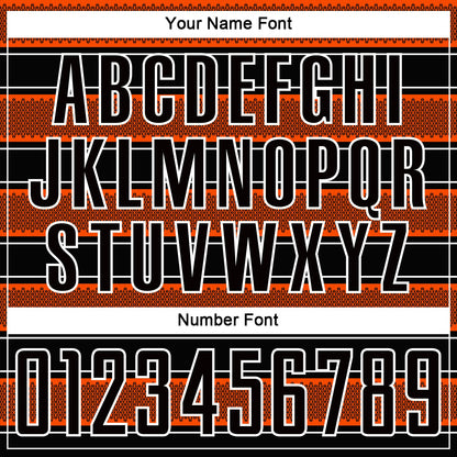 Custom Black Orange-White Geometric Shapes And Line Sublimation Soccer Uniform Jersey