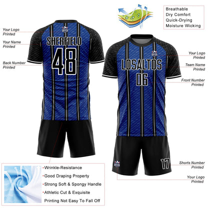 Custom Black Royal-White Line Sublimation Soccer Uniform Jersey